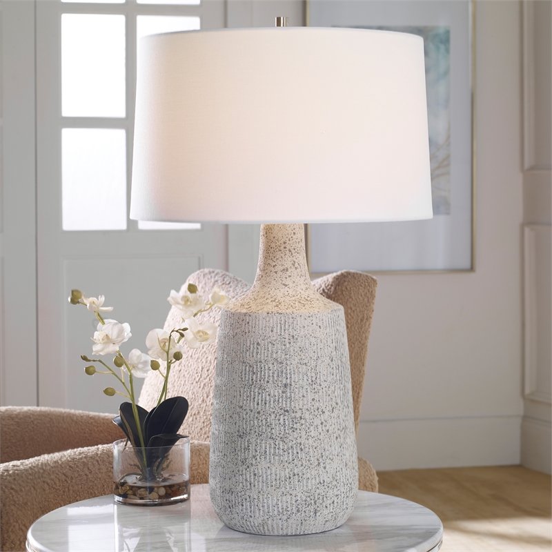 Uttermost Scouts Farmhouse Steel and Ceramic Table Lamp in Gray/Off White