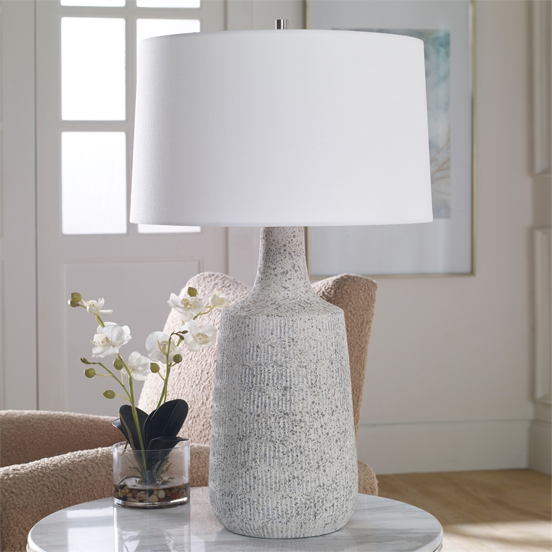 Uttermost Scouts Farmhouse Steel and Ceramic Table Lamp in Gray/Off White