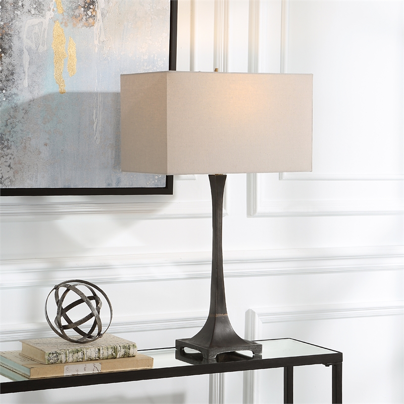 Uttermost Reydan Transitional Fabric and Cast Iron Table Lamp in Black