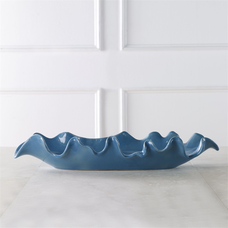 Uttermost Ruffled Feathers Earthenware Ceramic and Glaze Bowl in Blue