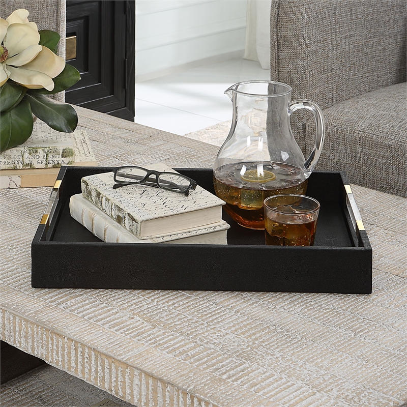 Uttermost Wessex Contemporary MDF Wood and Faux Shagreen Tray in Black