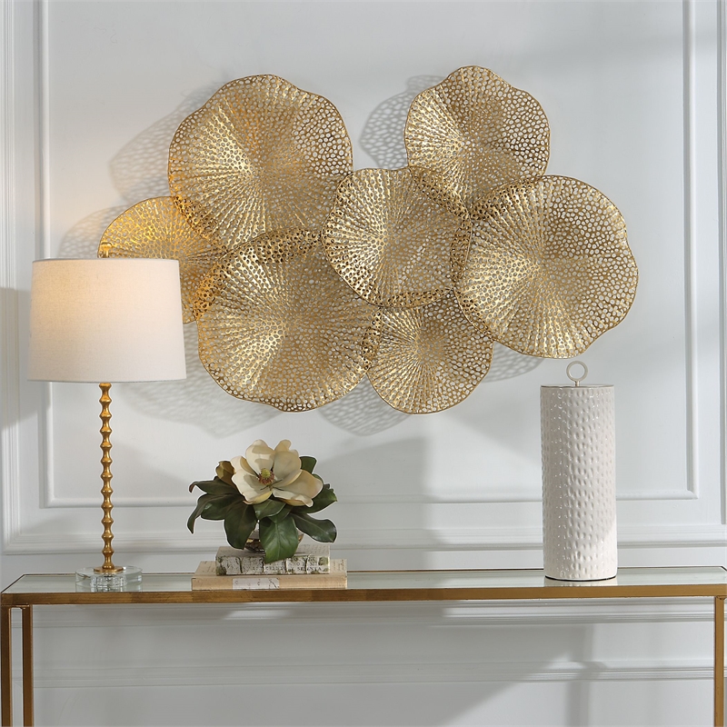 Uttermost Ripley Contemporary Iron Metal Wall Art in Gold Finish