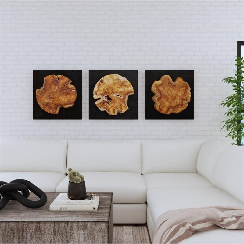 Uttermost Kolini Teak Wood Wall Decor in Black/Woodtone (Set of 3)