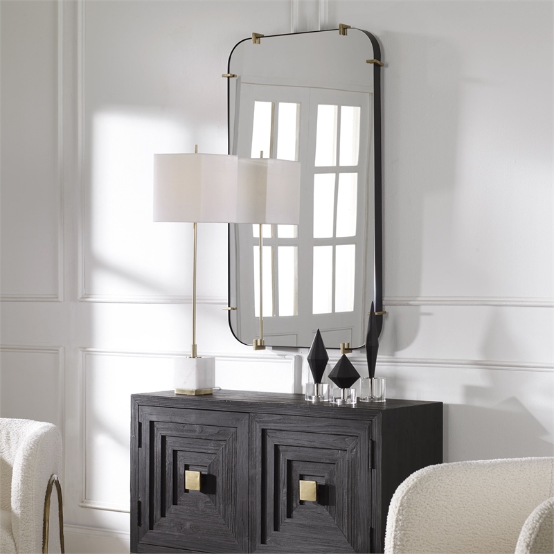 Uttermost Pali Contemporary MDF and Metal Mirror in Black/Gold