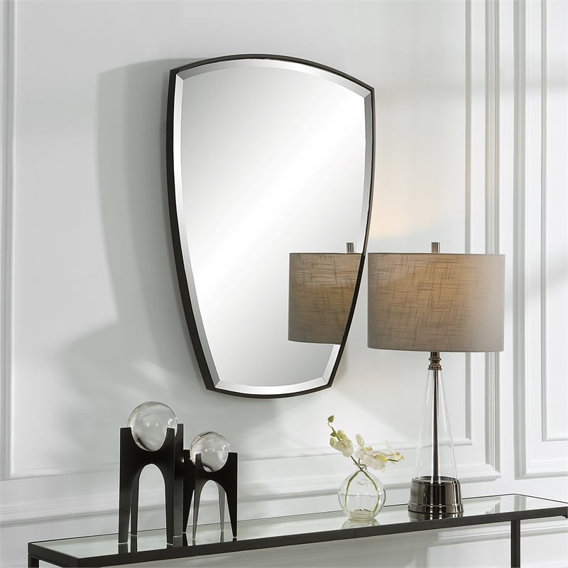 Uttermost Crest Contemporary Curved Metal Mirror in Black Finish