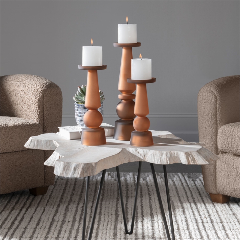 Uttermost Cassiopeia Butter Rum Glass Candleholders in Brown (Set of 3)