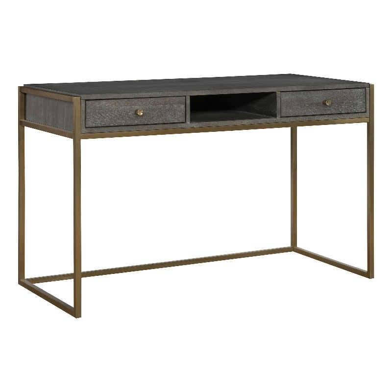 Uttermost Taja Modern Wood and Stainless Steel Writing Desk in Brass/Woodtone