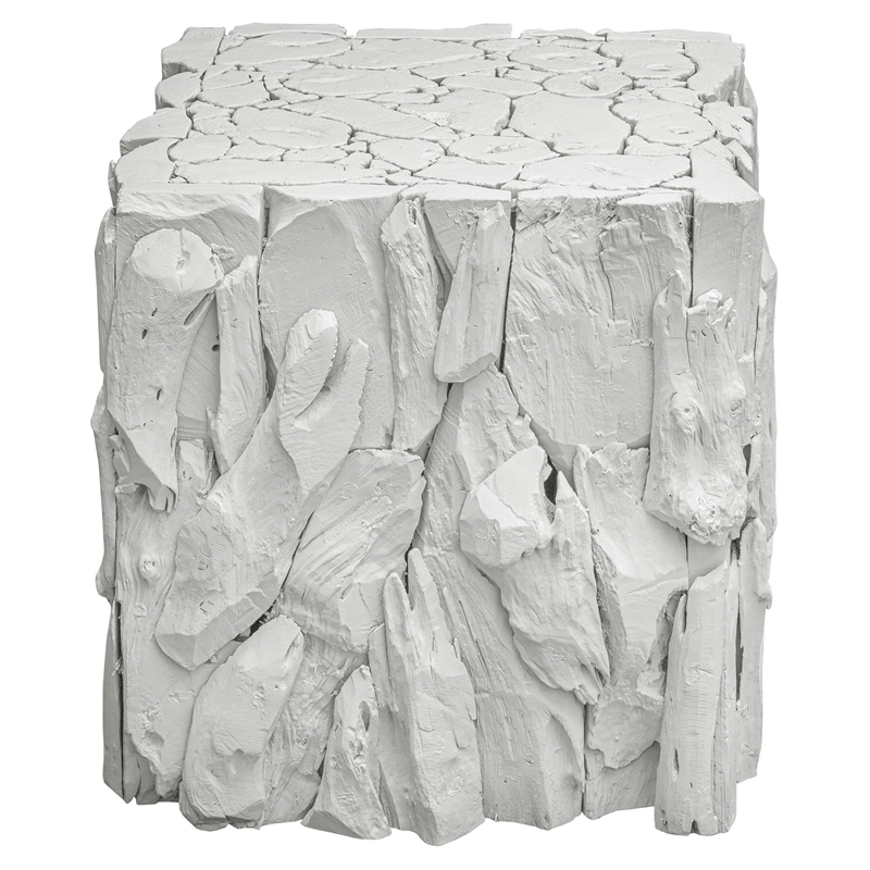 Uttermost Teak Root Farmhouse Teak Wood Bunching Cube in Whitewashed Finish