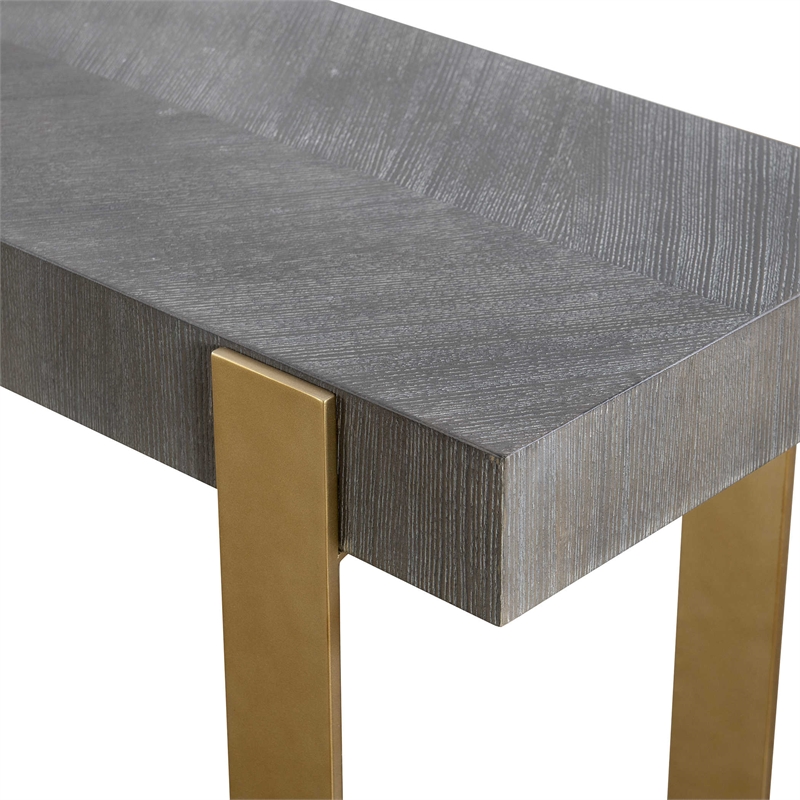 Uttermost Kea Contemporary MDF Ash Veneer Iron Console Table in Brass/Woodtone