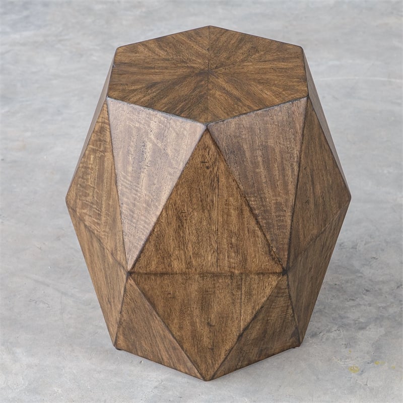 Uttermost Volker Contemporary Wood Geometric Accent Table in Woodtone Brown
