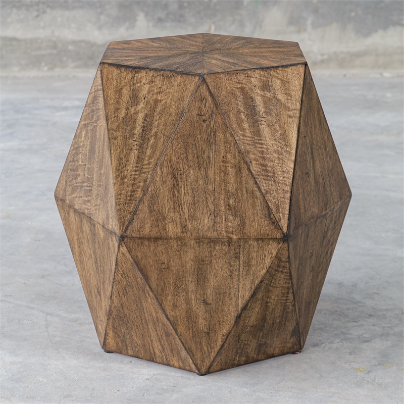 Uttermost Volker Contemporary Wood Geometric Accent Table in Woodtone Brown