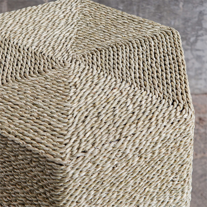 Uttermost Sea Farmhouse Wood and Seagrass Braid Accent Table in Brown