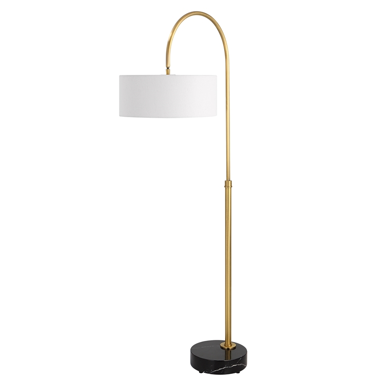 Uttermost Huxford Transitional Metal Marble Fabric Arch Floor Lamp in Brass/Gold