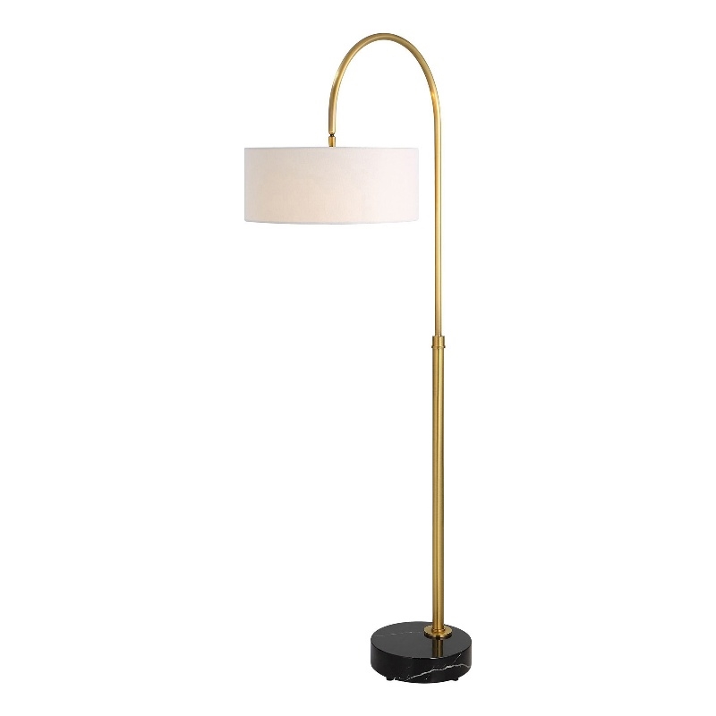 Uttermost Huxford Transitional Metal Marble Fabric Arch Floor Lamp in Brass/Gold