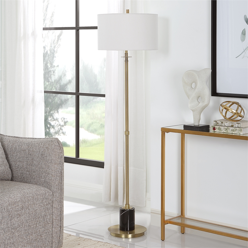 Uttermost Guard Transitional Metal Marble and Fabric Floor Lamp in Brass/Gold