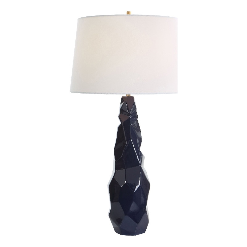 Uttermost Kavos Contemporary Ceramic Iron Fabric Geometric Table Lamp in Blue