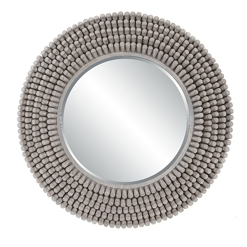 Uttermost Portside Round Farmhouse MDF and Fir Wood Mirror in Gray