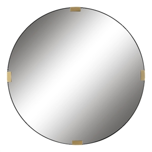 Uttermost Clip Round Contemporary Metal and MDF Mirror in Black/Gold