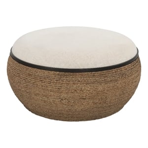 Uttermost Island Farmhouse MDF Straw Iron and Fabric Storage Ottoman in Brown