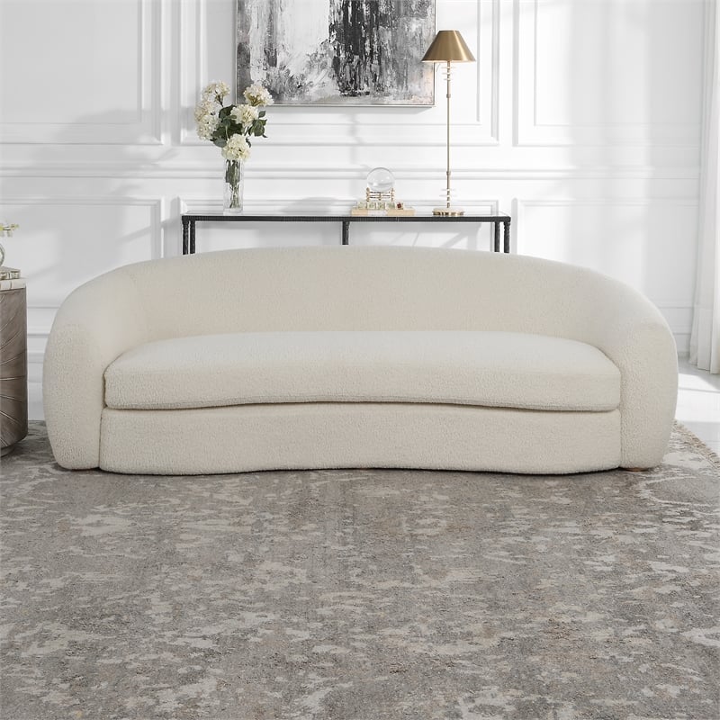 Uttermost Capra Contemporary Fabric and Wood Art Deco Sofa in White