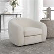 Uttermost Capra Contemporary Fabric and Wood Art Deco Swivel Chair in White