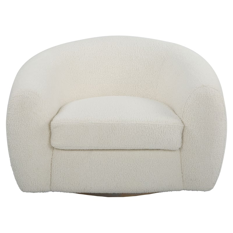 Uttermost Capra Contemporary Fabric and Wood Art Deco Swivel Chair in White