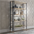 Uttermost Kentmore Contemporary Metal and Tempered Glass Etagere in Black/Gold