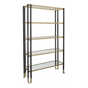 Uttermost Kentmore Contemporary Metal and Tempered Glass Etagere in Black/Gold