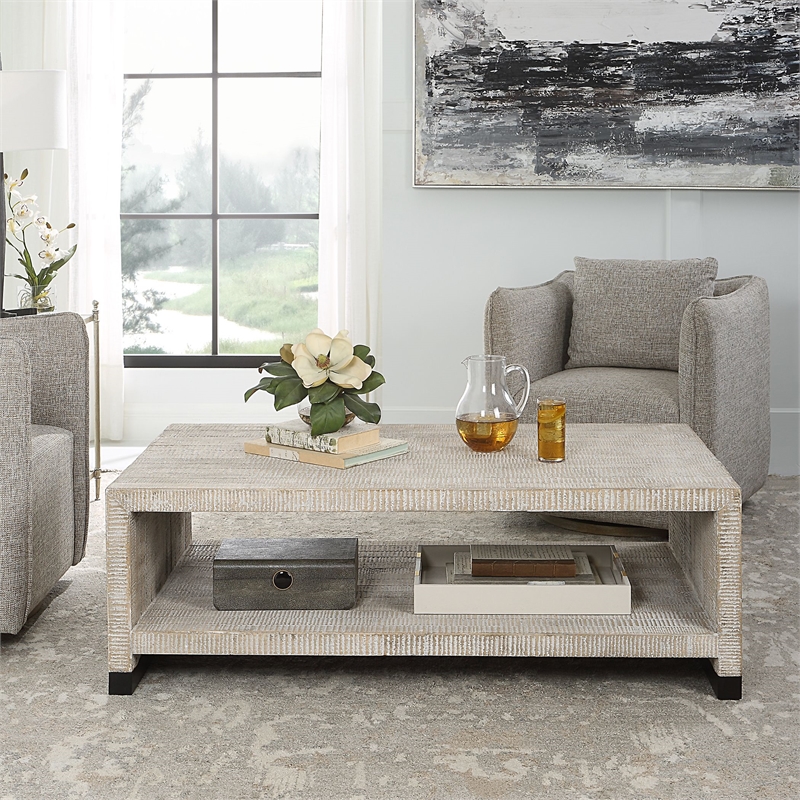 Uttermost Bosk Farmhouse Wood and Steel Coffee Table in Woodtone Brown