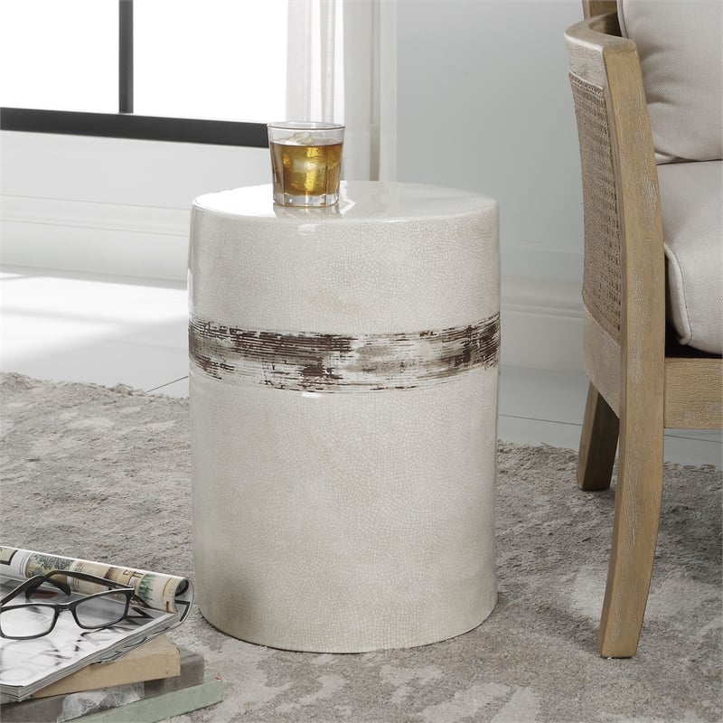 Uttermost Comanche Farmhouse Ceramic Garden Stool in Off White Finish
