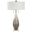 Uttermost Cardoni 2-Light Transitional Fabric & Glass Table Lamp in White/Bronze