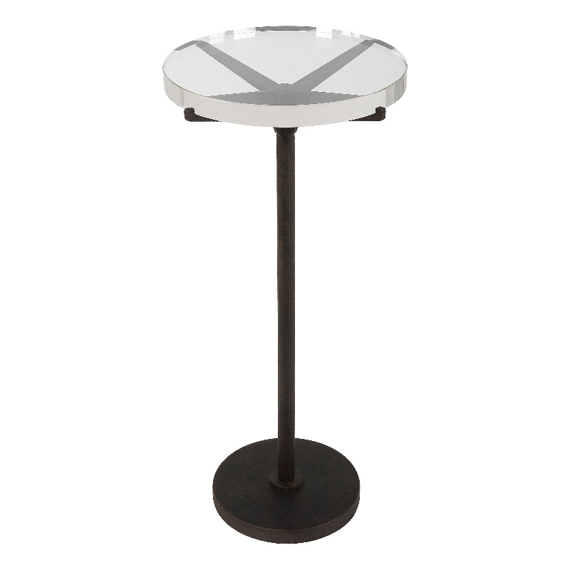 Uttermost Forge Contemporary Metal & Crystal Accent Table in Rustic Brown/Clear