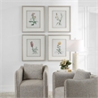 Uttermost Heirloom Blooms Wood & Fabric Framed Prints in Gray/Ivory (Set of 4)