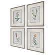 Uttermost Heirloom Blooms Wood & Fabric Framed Prints in Gray/Ivory (Set of 4)