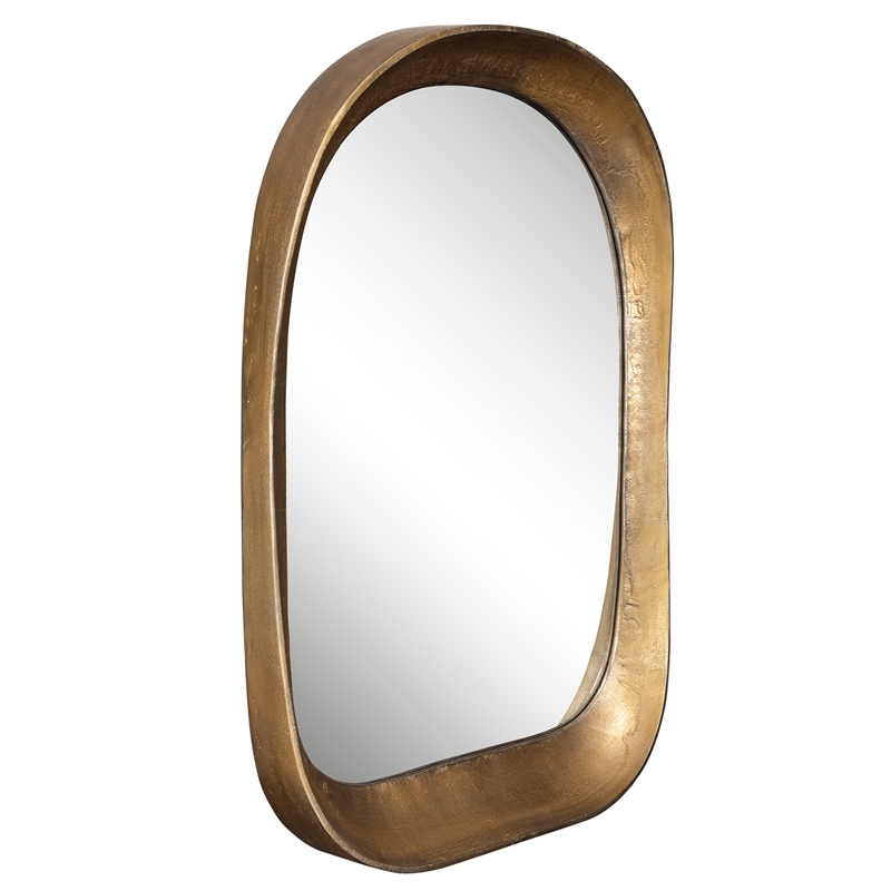Uttermost Bradano Contemporary Cast Aluminum/Glass Arch Mirror in Antique Brass