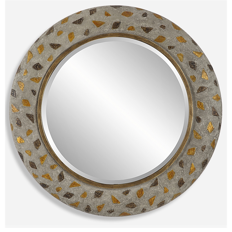 Uttermost Copper Terrazzo Contemporary Iron Metal Round Mirror in Gray
