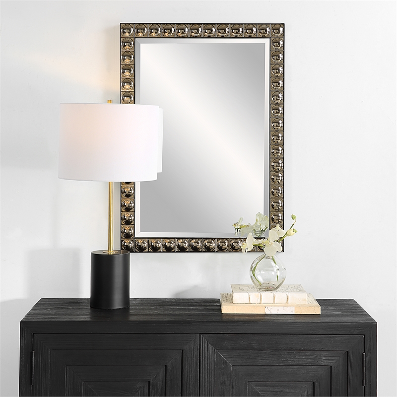 Uttermost Silvio Contemporary Iron Metal/Ceramic Vanity Mirror in Antique Silver