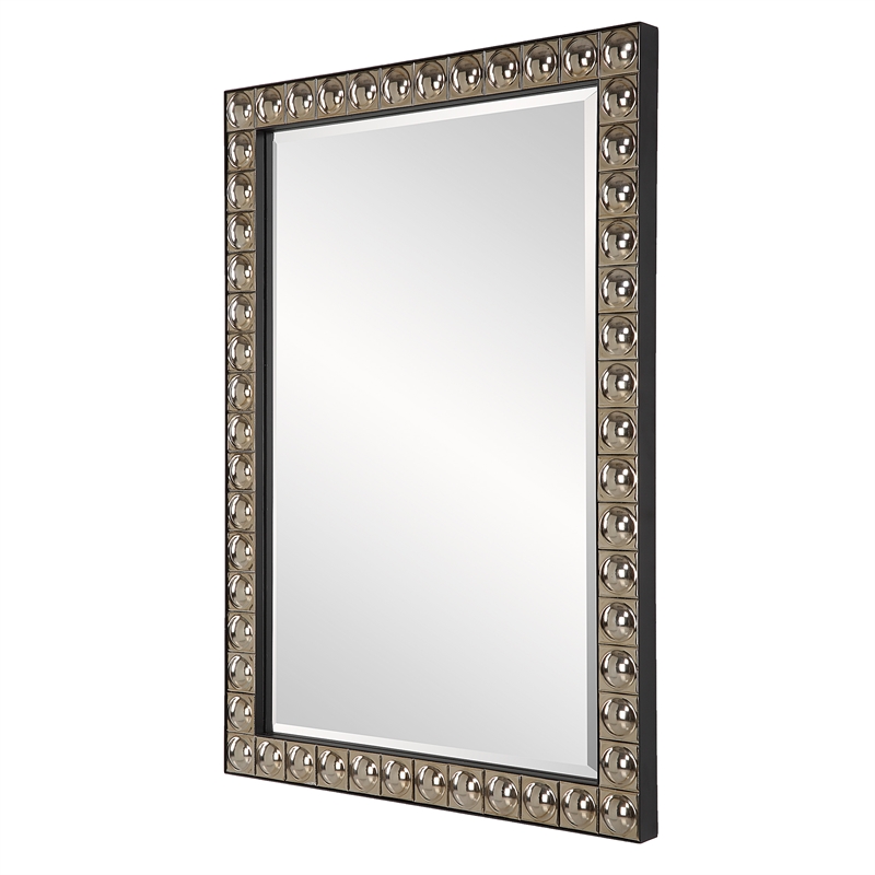 Uttermost Silvio Contemporary Iron Metal/Ceramic Vanity Mirror in Antique Silver