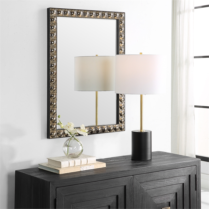 Uttermost Silvio Contemporary Iron Metal/Ceramic Vanity Mirror in Antique Silver