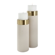Uttermost Wessex Faux Leather/Metal Candleholder in White/Brass (Set of 2)