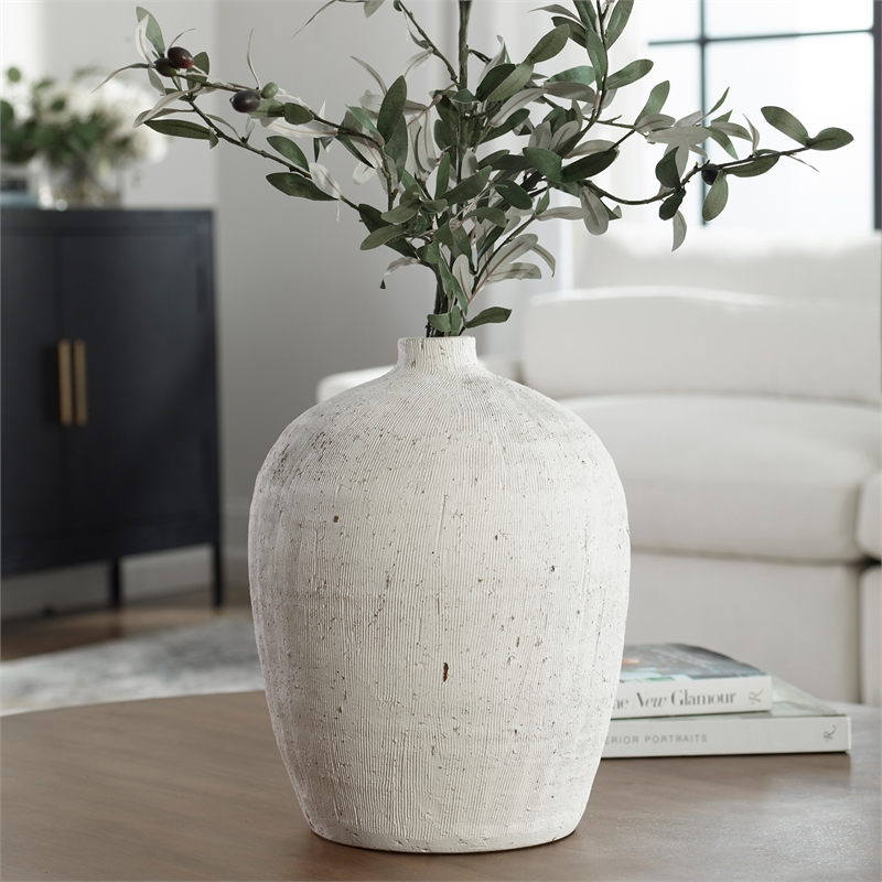 Uttermost Floreana Coastal Ceramic Medium Decorative Vase in White