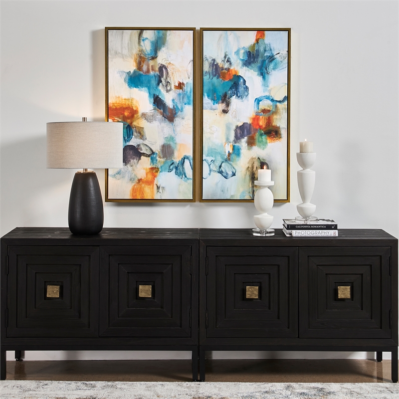 Uttermost Casual Moments Wood & Canvas Art in Gold/Multi-Color (Set of 2)