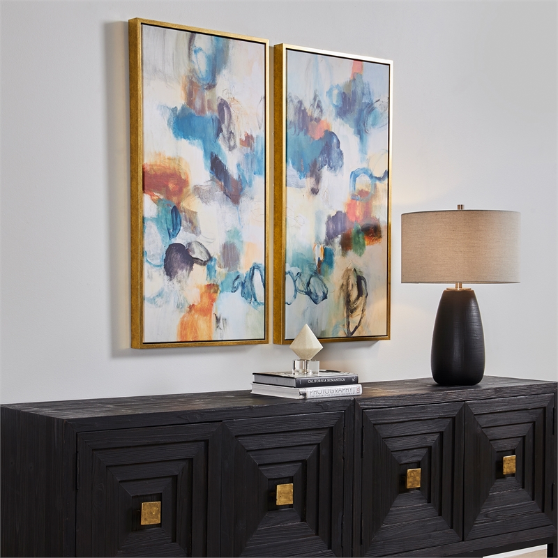 Uttermost Casual Moments Wood & Canvas Art in Gold/Multi-Color (Set of 2)