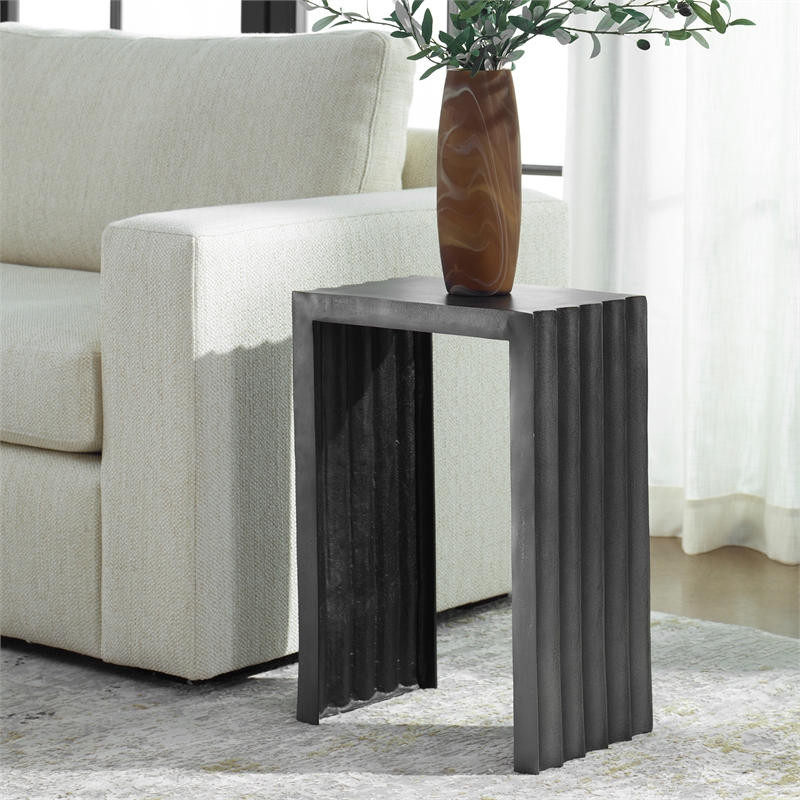 Uttermost In The Groove Contemporary Aluminum Accent Table in Antique Nickel