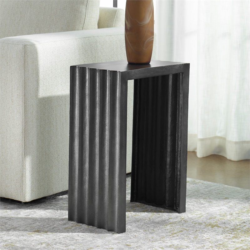 Uttermost In The Groove Contemporary Aluminum Accent Table in Antique Nickel