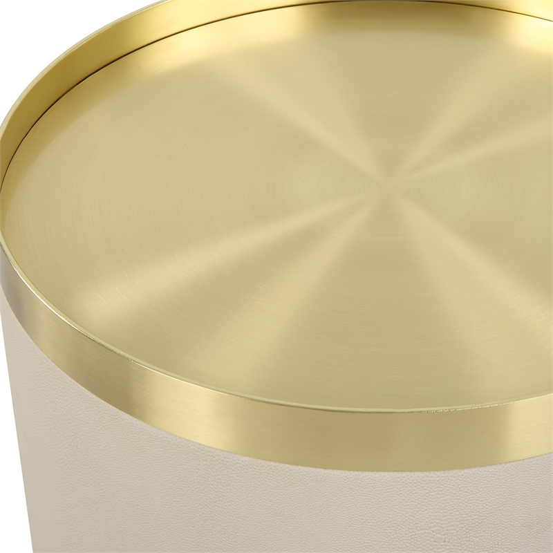 Uttermost Circuit Contemporary Faux Leather/Metal Accent Table in White/Brass