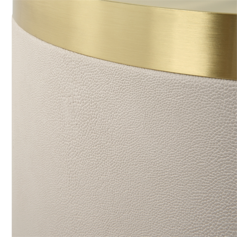 Uttermost Circuit Contemporary Faux Leather/Metal Accent Table in White/Brass