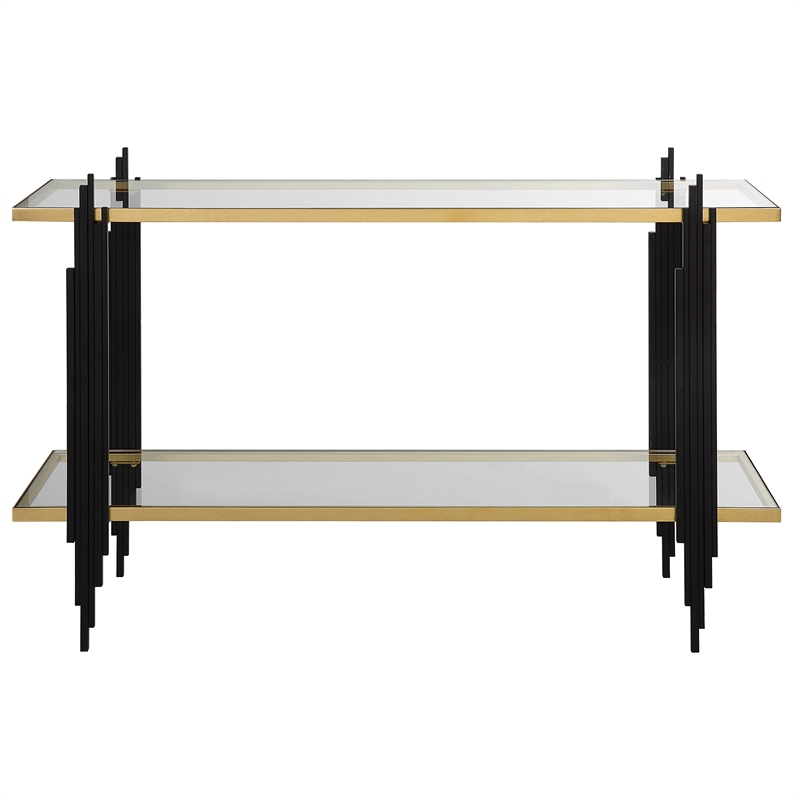 Uttermost Empire Contemporary Iron Metal/Glass Console Table in Gold/Clear