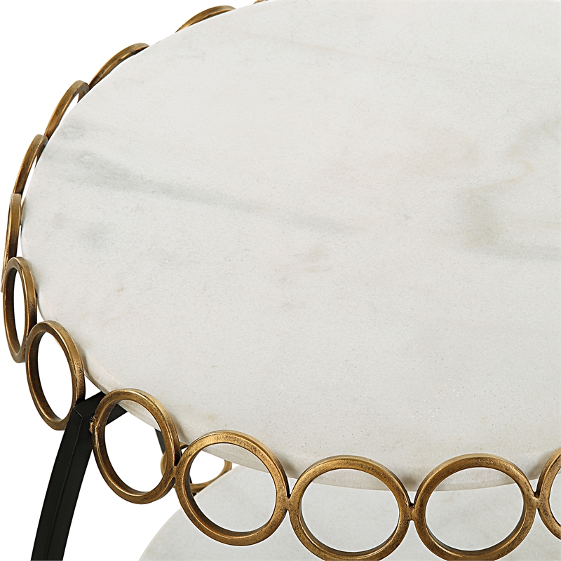 Uttermost Chainlink Contemporary Marble & Iron Side Table in White/Gold/Black