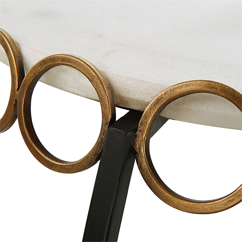 Uttermost Chainlink Contemporary Marble & Iron Side Table in White/Gold/Black